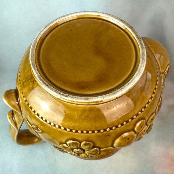 Vintage 70s Teapot Shaped Floral Fall Pumpkin Crackle Finish Ceramic Cooke Jar - Picture 7 of 9